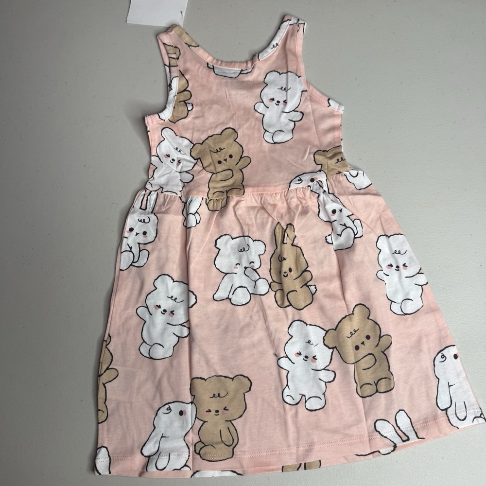 NWT H&M Kids Printed Dress Size 3/4T Pink with Brown White Teddy Bear Pattern - Picture 5 of 5